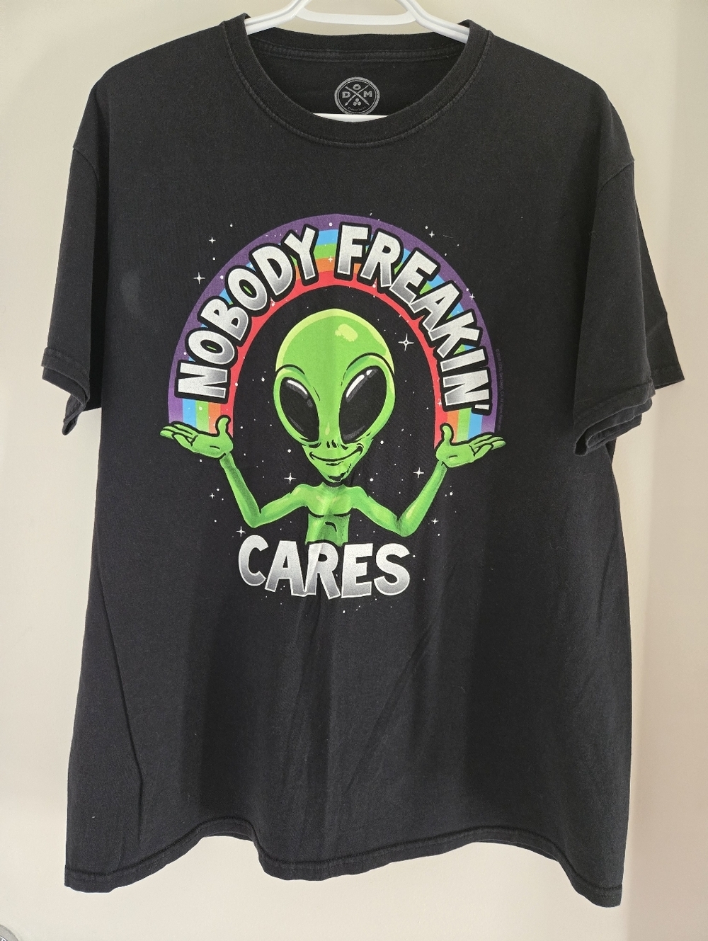 Mens Nobody Freakin' Cares Alien TShirt